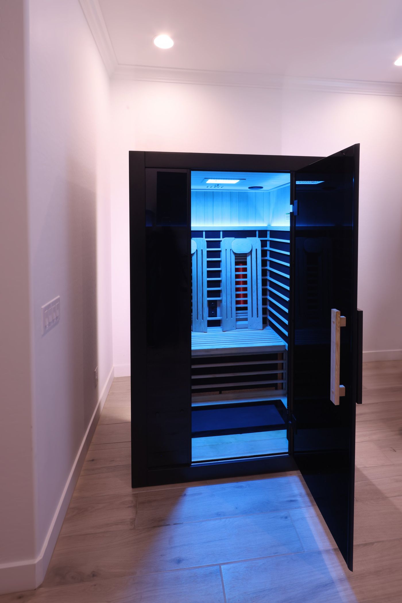 Black sauna with open