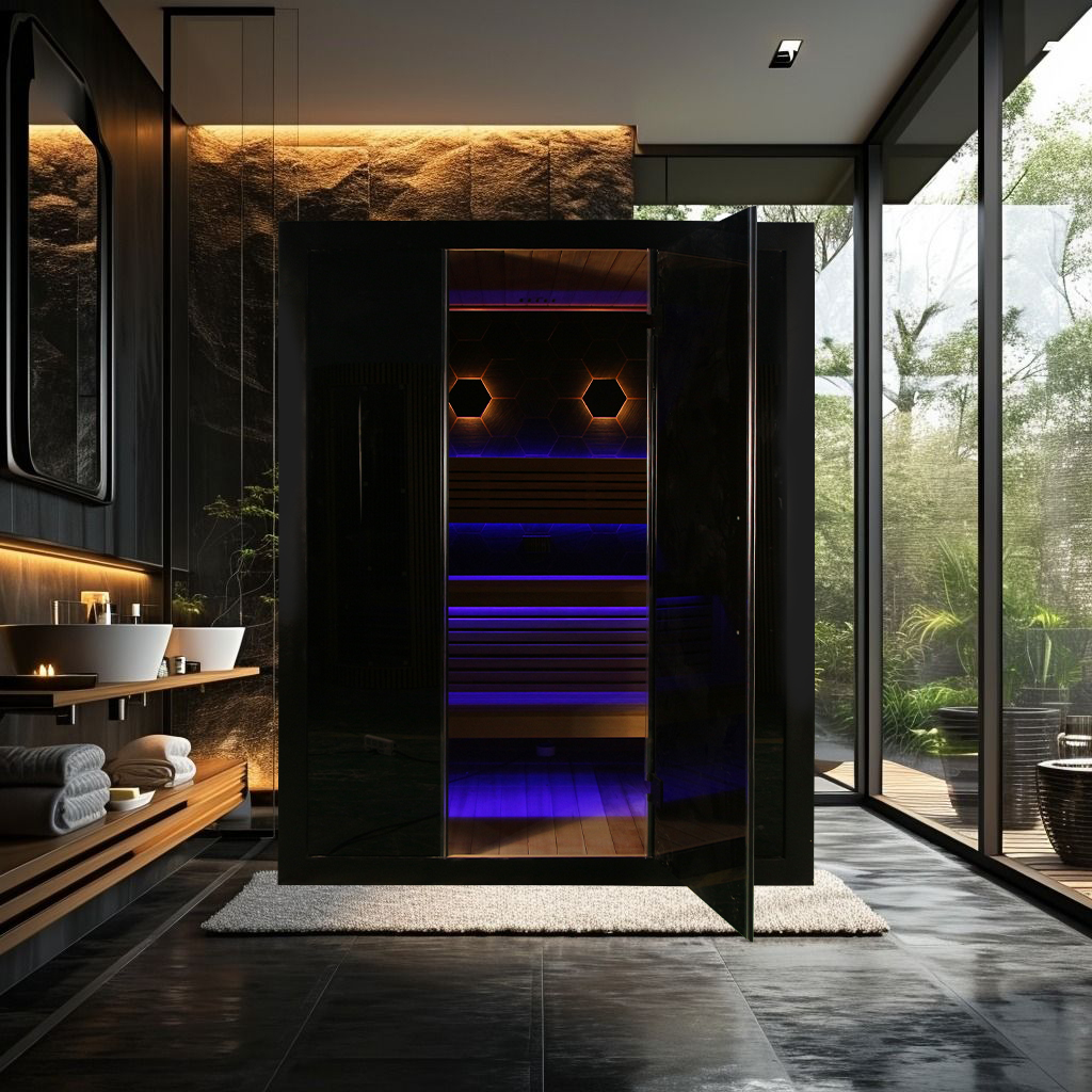 Sun Home Nova traditional indoor sauna with cedar interior